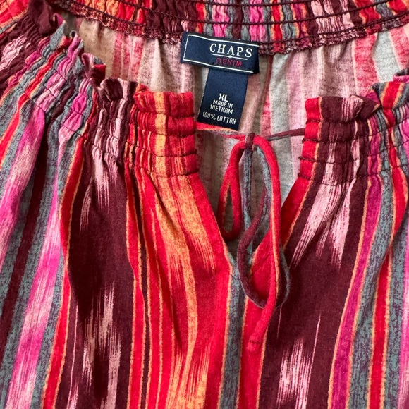 CHAPS PEASANT TOP. SOFT COTTON PULLOVER TOP. ELASTIC NECKLINE WITH TIE. LIKE NEW - Picture 4 of 9